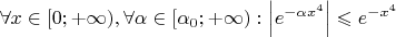 $\forall x \in [0; +\infty), \forall \alpha \in [\alpha_0; +\infty): \left|e^{-\alpha x^4}\right| \leqslant e^{-x^4}$