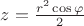 $% MathType!MTEF!2!1!+-
% feaafiart1ev1aaatCvAUfeBSjuyZL2yd9gzLbvyNv2CaerbuLwBLn
% hiov2DGi1BTfMBaeXatLxBI9gBaerbd9wDYLwzYbItLDharqqtubsr
% 4rNCHbGeaGqiVu0Je9sqqrpepC0xbbL8F4rqqrFfpeea0xe9Lq-Jc9
% vqaqpepm0xbba9pwe9Q8fs0-yqaqpepae9pg0FirpepeKkFr0xfr-x
% fr-xb9adbaqaaeGaciGaaiaabeqaamaabaabaaGcbaGaamOEaiabg2
% da9maalaaabaGaamOCamaaCaaaleqabaGaaGOmaaaakiGacogacaGG
% VbGaai4Caiabew9aQbqaaiaaikdaaaaaaa!3F47!
\[
z = \frac{{r^2 \cos \varphi }}
{2}
\]
$