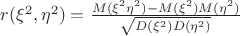 $r(\xi^2,\eta^2) = \frac{M(\xi^2 \eta^2) - M(\xi^2)M(\eta^2)}{\sqrt{D(\xi^2)D(\eta^2)}}$