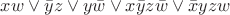 $xw\vee \bar{y}z \vee y\bar{w} \vee x\bar{y}z\bar{w} \vee \bar{x}yzw$
