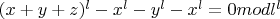 $(x+y+z)^l-x^l-y^l-x^l=0modl^l$