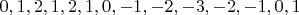 $0, 1, 2, 1, 2, 1, 0, -1, -2, -3, -2, -1, 0, 1$