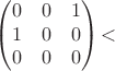 $$
\begin{pmatrix}
0 & 0 & 1 \\
1 & 0 & 0 \\
0 & 0 & 0
\end{pmatrix}
​$$