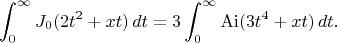 $$
\int_0^\infty J_0(2t^2+xt)\,dt=3\int_0^\infty \mathrm{Ai}(3t^4+xt)\,dt.
$$