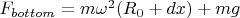 $F_{bottom}=m\omega^2(R_0+dx)+mg$