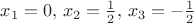 $x_1=0, \, x_2= \frac{1}{2}, \, x_3= -\frac{1}{2}$