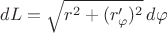 $dL=\sqrt{r^2+(r_\varphi')^2} \, d\varphi$