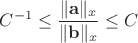 $C^{-1}\le \dfrac{\|\mathbf a \|_x}{\|\mathbf b \|_x}\le C$