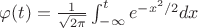 $\varphi(t)=\frac {1}{\sqrt {2\pi}} \int_{-\infty}^{t} e^{-x^2/2}dx$
