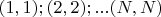 $(1,1);(2,2);...(N,N)$
