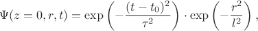 $$\Psi(z=0,r,t)=\exp\left(-\frac{(t-t_0)^2}{\tau^2}\right)\cdot \exp\left(-\frac{r^2}{l^2}\right),$$