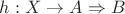 $h: X \to A \Rightarrow B$