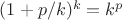 $(1+p/k)^k=k^p$