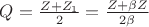 $Q=\tfrac {Z+Z_1}2=\tfrac {Z+\beta Z}{2\beta}$