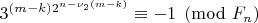 $3^{(m-k)2^{n-\nu_2(m-k)}}\equiv -1\pmod{F_n}$