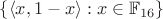 $\{ \langle x, 1-x \rangle : x \in \mathbb{F}_{16} \}$