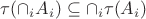 $\tau(\cap_i A_i)\subseteq \cap_i \tau(A_i)$