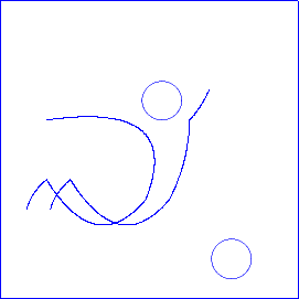 $$
\begin{picture}(300,200)
\color{blue}{
\qbezier(20,80)(90,90)(70,40)
\qbezier(20,50)(45,10)(70,40)
\qbezier(20,50)(12,43)(10,35)

\put(12,0){
\qbezier(80,80)(85,85)(90,95)
\qbezier(80,80)(80,60)(70,40)
\qbezier(20,50)(45,10)(70,40)
\qbezier(20,50)(12,43)(10,35)
}

\put(75,90){
\circle{20}
}

\put(110,10){
\circle{20}


\multiput(-120,-20)(150,0){2}{
\line(0,1){150}
}

\multiput(-120,-20)(0,150){2}{
\line(1,0){150}
}


}
}

\end{picture}
$$