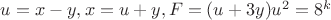 $u=x-y, x=u+y, F=(u+3y)u^2=8^k$