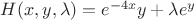 $H(x, y,\lambda)=e^{-4x}y+\lambda e^{y}$