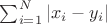 $\sum_{i=1}^N |x_i - y_i|$