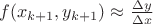 $f(x_{k+1},y_{k+1})\approx \frac{\Delta y}{\Delta x}$ $f(x_{k+1},y_{k+1})\approx \frac{\Delta y}{\Delta x}$