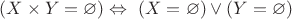 $(X \times Y = \varnothing)\Leftrightarrow\ (X = \varnothing) \vee (Y = \varnothing)$