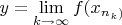 $ y =  \lim\limits_{k \to \infty} f( x_n__k ) $