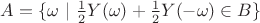 $A=\{\omega~|~\frac12Y(\omega)+\frac12Y(-\omega)\in B\}$
