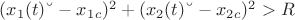 $(x_1(t)&ndash;-x_1_c)^2 + (x_2(t)&ndash;-x_2_c)^2 > R