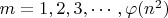 $m =1,2,3,\cdots, \varphi(n^2)$
