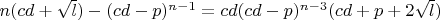$n(cd+\sqrt{l})-(cd-p)^{n-1}=cd(cd-p)^{n-3}(cd+p+2\sqrt{l})$