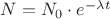 ${N}={N_0}\cdot{e^{-{\lambda}{t}}}$