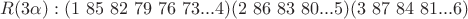 $ R(3\alpha) : (1 \ 85 \ 82 \ 79 \ 76 \ 73 ... 4)(2 \ 86 \ 83 \ 80 ... 5)(3 \ 87 \ 84 \ 81 ... 6) $
