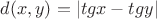$d(x,y)=|tgx-tgy|$