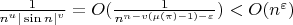$\frac1{n^u|\sin n|^v}=O(\frac1{n^{n-v(\operatorname{\mu}(\pi)-1)-\varepsilon}})<O(n^\varepsilon)$