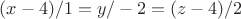 $(x-4)/1=y/-2=(z-4)/2$