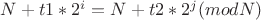 $N+t1*2^i=N+t2*2^j( mod N)$