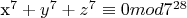 x^7+y^7+z^7\equiv0mod7^{28}