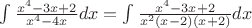 $\int \frac{x^4-3x+2}{x^4-4x}dx=\int \frac{x^4-3x+2}{x^2(x-2)(x+2)}dx$