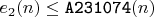 $e_2(n)\leq \texttt{A231074}(n)$