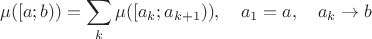 $$
\mu([a; b)) = \sum_k \mu([a_k; a_{k+1})), \quad a_1 = a, \quad a_k \to b
$$