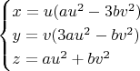 $$\begin{cases} x = u(au^2 - 3bv^2)\\ y = v(3au^2 - bv^2)\\ z = au^2 + bv^2\\ \end{cases}$$
