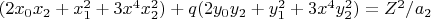 $(2 x_0 x_2+x_1^2+3 x^4 x_2^2)+q (2 y_0 y_2+y_1^2+3 x^4 y_2^2)=Z^2/a_2$