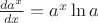 $\frac{da^x}{dx} =a^x \ln a$