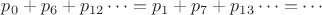 $p_0+p_6+p_{12}\cdots=p_1+p_7+p_{13}\cdots =\cdots$