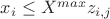 $x_i \le X^{max} z_{i,j}$