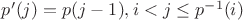 $p'(j)=p(j-1),i<j\le p^{-1}(i)$