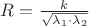 $R=\frac{k}{\sqrt{\lambda_1\cdot\lambda_2}}$