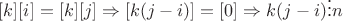 $[k][i] = [k][j] \Rightarrow [k(j - i)] = [0] \Rightarrow k(j-i) \vdots n$